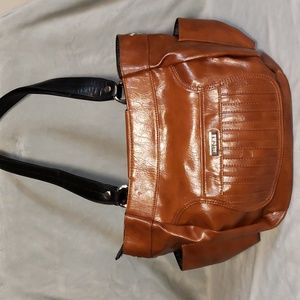 Vintage MICHE vegan leather brown womens handbag .